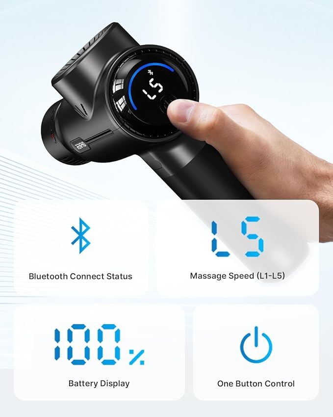 Masajeador eléctrico avanzado con pantalla táctil LED, conexión Bluetooth y control de velocidad ajustable