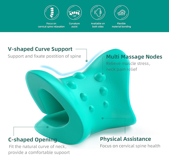 Cojín de masaje ergonómico con diseño en forma de C para alivio del dolor cervical, relajación muscular y mejora de la postura - ideal para terapia en casa u oficina.