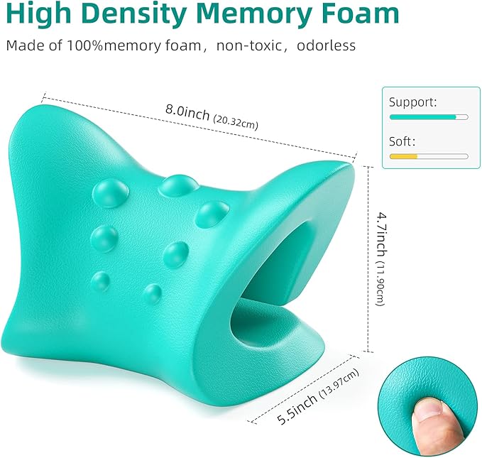 Cojín de masaje de espuma viscoelástica premium, no tóxico y sin olor, diseñado para brindar soporte lumbar y cervical con dimensiones ideales para uso diario.