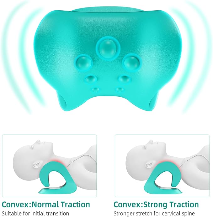 Tracción cervical ajustable con cojín de masaje profesional que ofrece presión normal o intensa para aliviar tensiones y mejorar la salud de la columna vertebral.